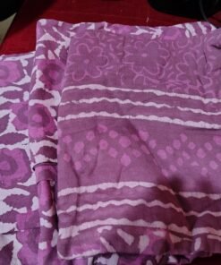 Bagru Hand Block Printed Cotton Saree – Natural Dye Print – Pink Floral Design